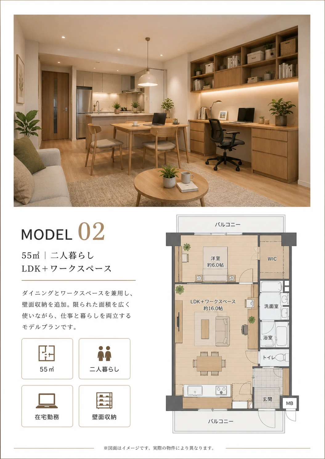 55㎡二人暮らしのコンパクトLDK